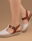plataformas beige café para dama con correa ajustable al tobillo y hebilla oro plataforma baja 5 cm 