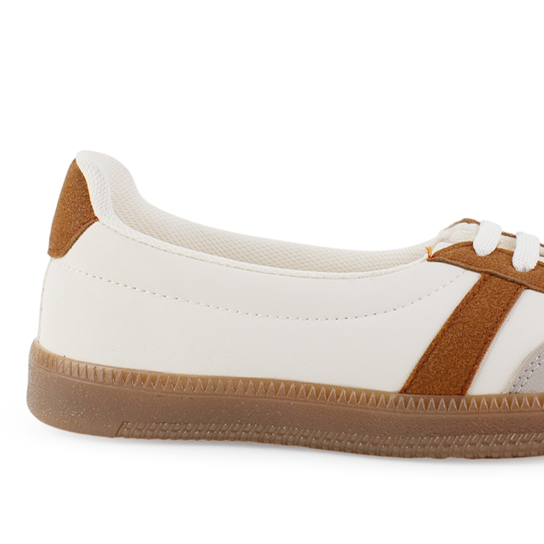 Vista trasera de la suela baja 2cm en tenis beige con cafe casual para dama  