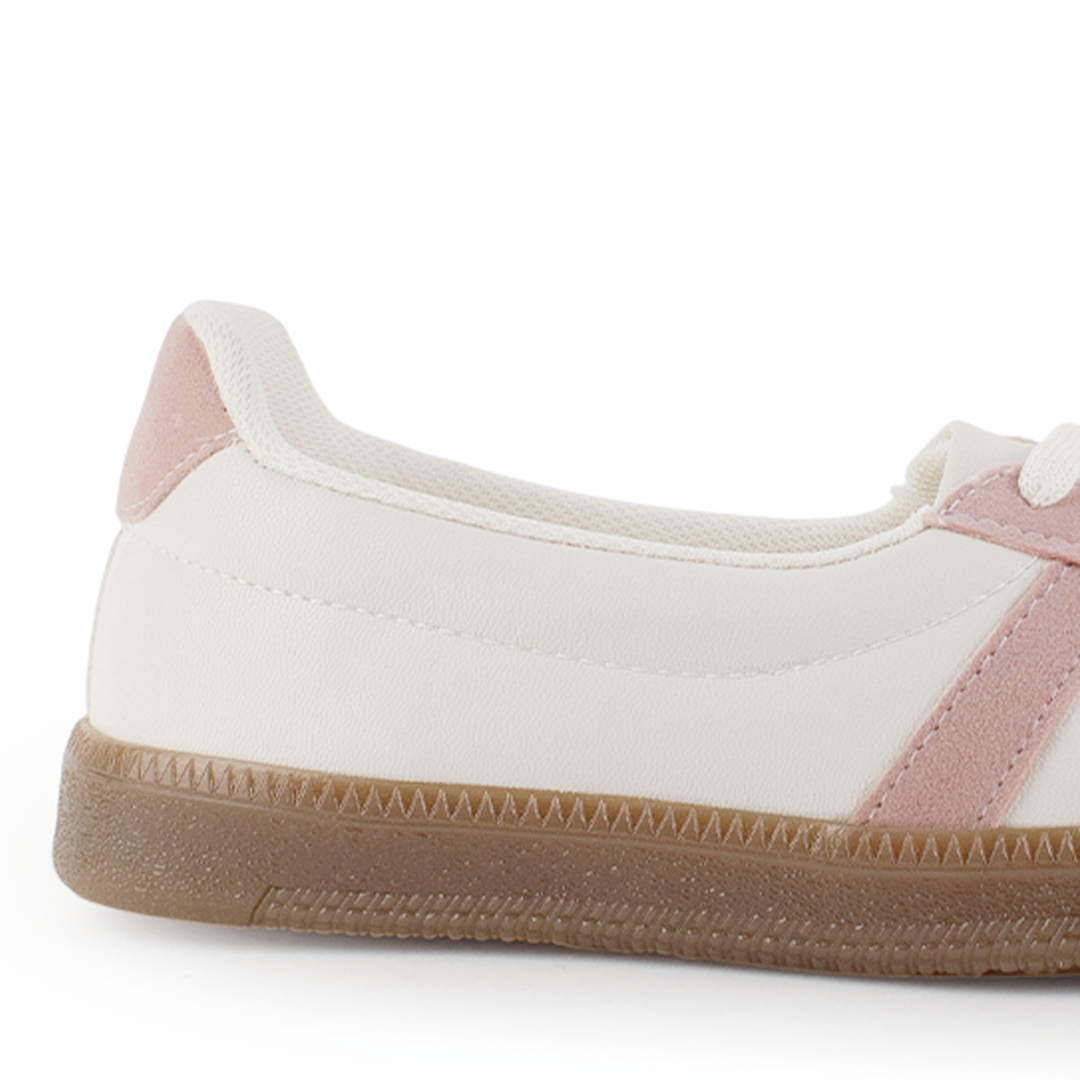 Vista trasera de la suela baja 2cm en tenis beige con rosa casual para dama  