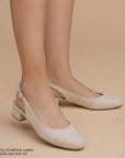 Zapatillas beige clásicas de tacón bajo 4cm, pulsera ajustable al tobillo con punta fina para dama 
