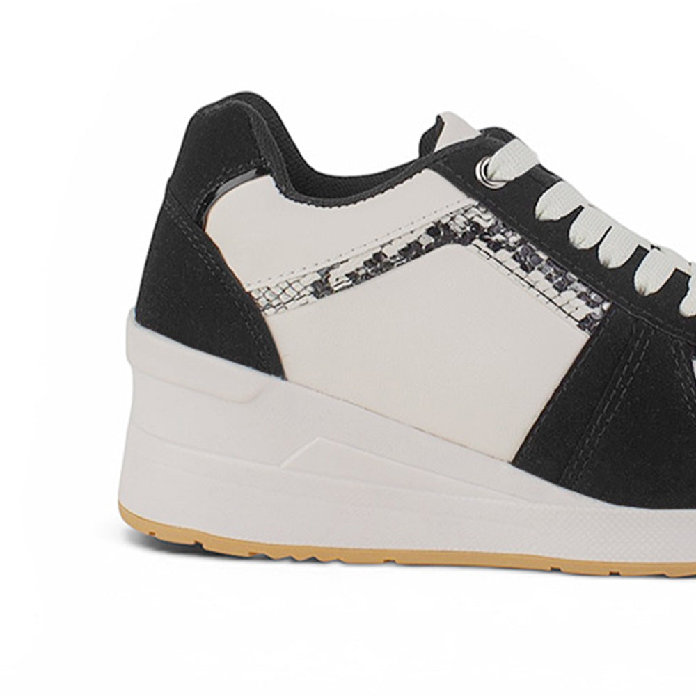 Vita trasera de plataforma baja 6cm en tenis negro con beige para mujer con agujetas 