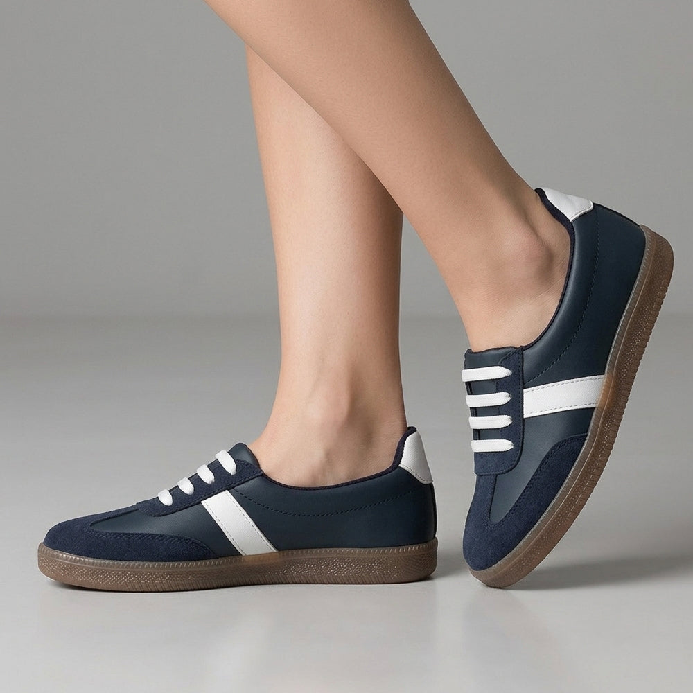 Tenis azules casuales de punta redonda con agujetas y suela baja | Mod.3403067