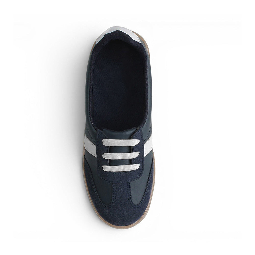 Vista superior de tenis azul para dama casual con suela baja 2cm 
