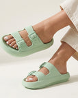 Sandalias verdes con doble tira ajustable y punta abierta de plataforma baja 3cm para dama 
