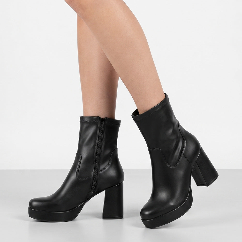 Botines negros con plataforma para dama y tacón medio 9 cm 