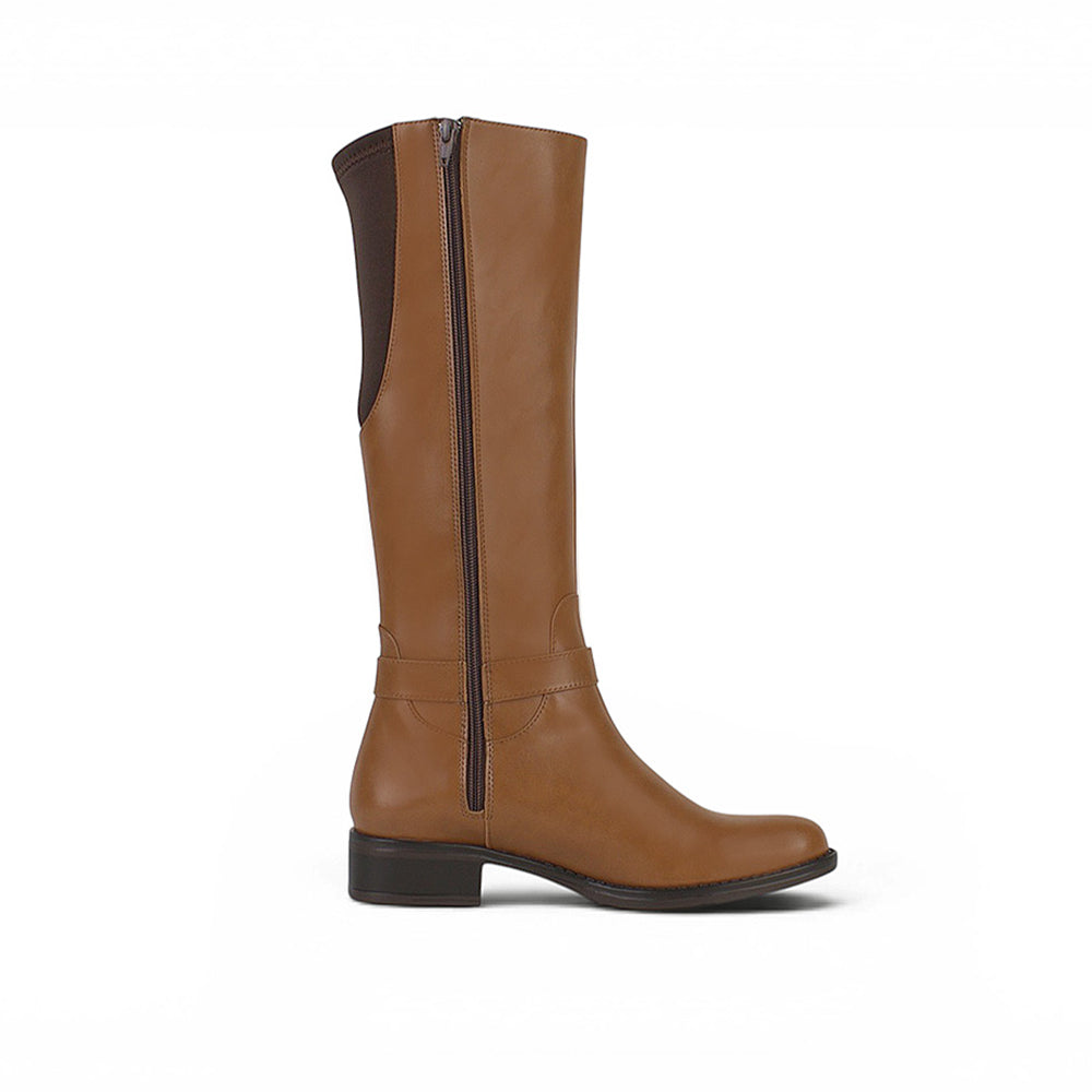 vista superior en la bota café con cremallera para dama tacón bajo 3 cm 