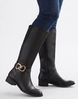 Botas negras para dama con cremallera y herraje metálico tacón bajo 3 cm