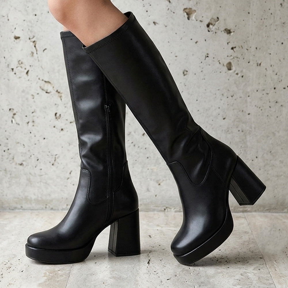 Botas negras con plataforma para dama y tacón medio 9 cm 