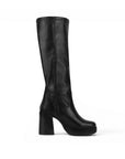 Vista superior de bota negra para dama con cremallera y plataforma tacón medio 9 cm