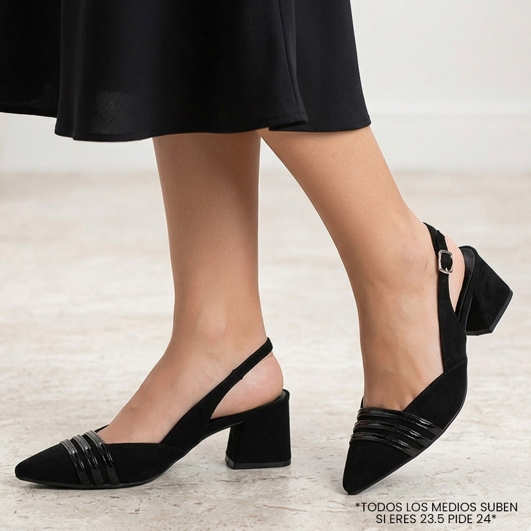 Zapatillas negras destalonadas con punta fina y tacón bajo 6cm para dama