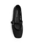 Vista superior de flats negros tipo balerinas para mujer con pulsera ajustable en empeine 
