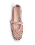 Vista superior de flats rosas tipo balerina para mujer con pulsera ajustable en empeine 