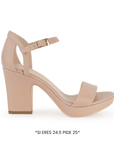 Vista lateral de zapatilla nude para mujer de diseño descubierto con pulsera ajustable y tacón ancho de 9cm