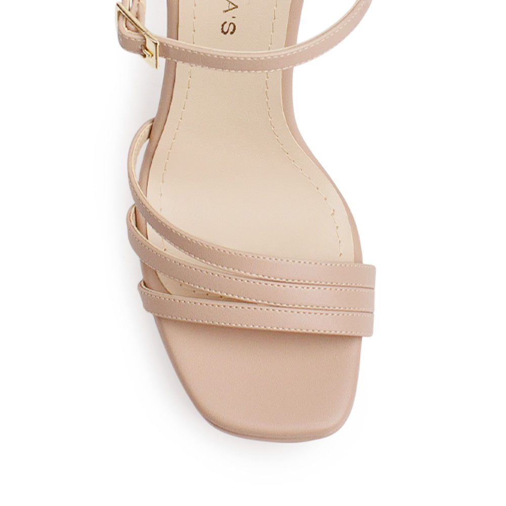 Vista de material cabra sintético en zapatilla maquillaje para mujer con tiras cruzadas y tacón alto de 11cm 