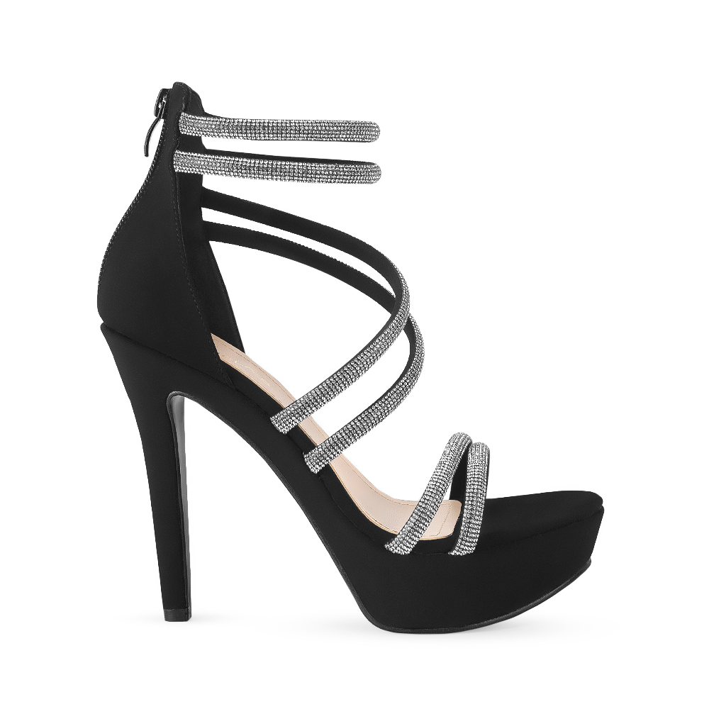 Zapatilla Negro Plata Mujer Tiras Pedreria Tacon Delgado Mujer Casual 3660426