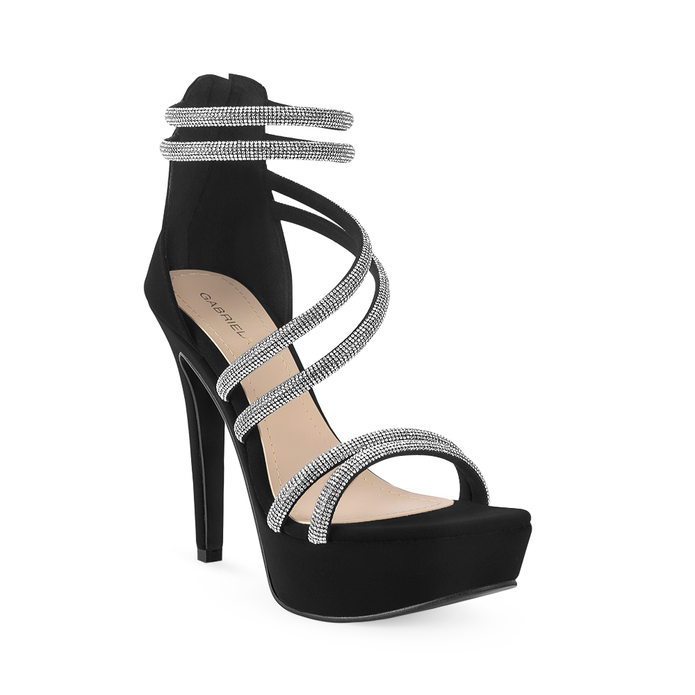 Zapatilla Negro Plata Mujer Tiras Pedreria Tacon Delgado Mujer Casual 3660426