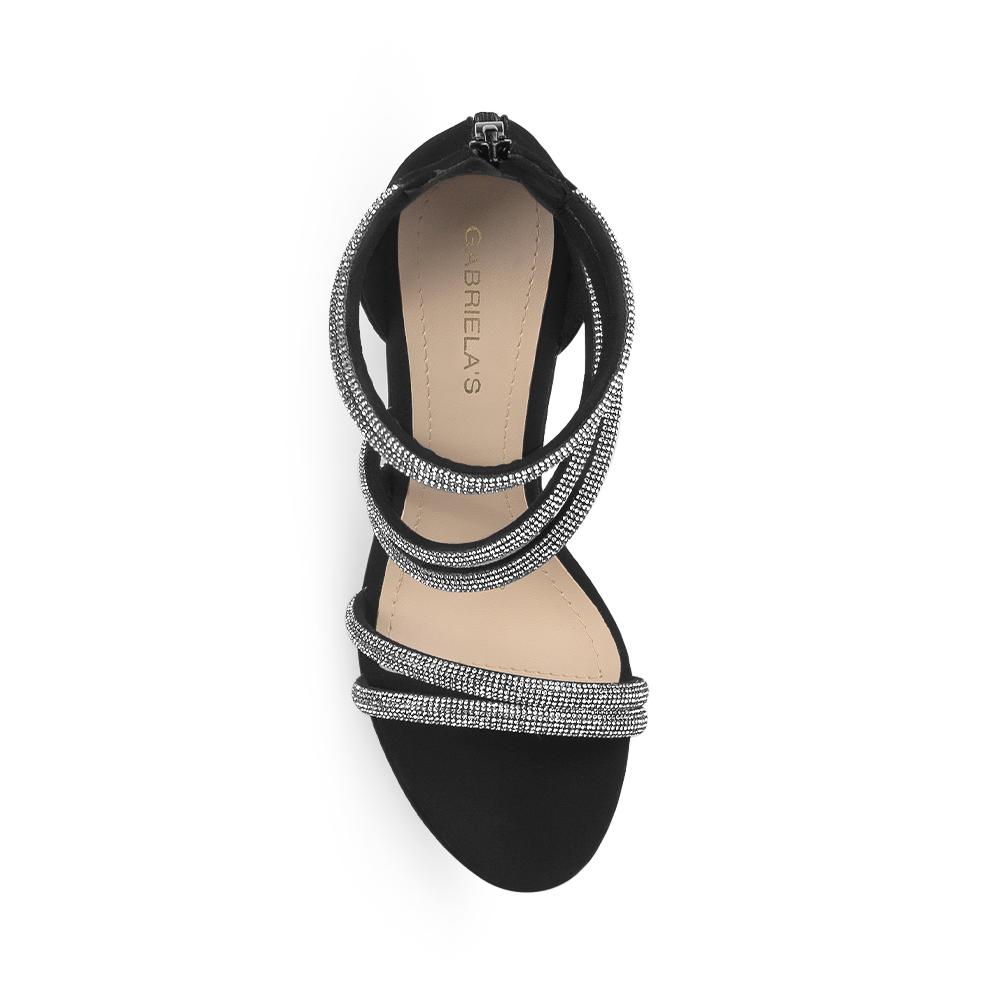 Zapatilla Negro Plata Mujer Tiras Pedreria Tacon Delgado Mujer Casual 3660426