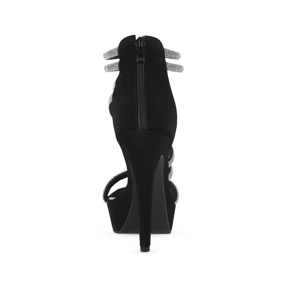 Zapatilla Negro Plata Mujer Tiras Pedreria Tacon Delgado Mujer Casual 3660426