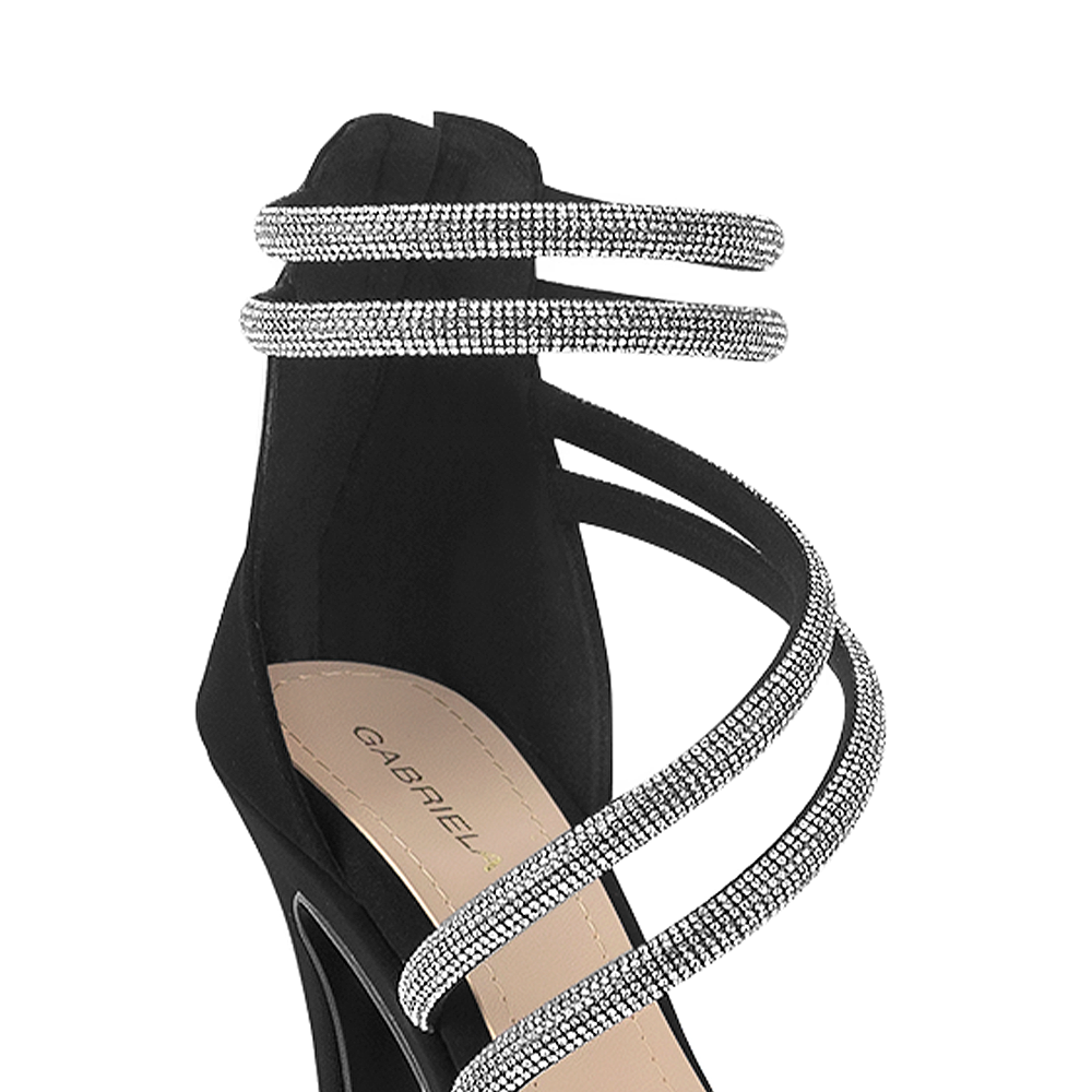 Zapatilla Negro Plata Mujer Tiras Pedreria Tacon Delgado Mujer Casual 3660426