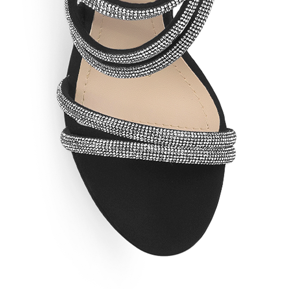 Zapatilla Negro Plata Mujer Tiras Pedreria Tacon Delgado Mujer Casual 3660426