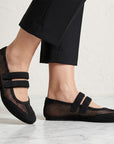 flats negros con malla con doble correa ajustable de piso para dama
