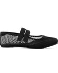 vista lateral en flats negros para dama con doble correa de piso 