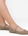 Flats tipo balerinas beige perforadas para mujer con pulsera ajustable y hebilla redonda de piso 