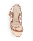 Vista superior de zapatilla oro rosado para mujer con tiras brillantes y pulsera ajustable 