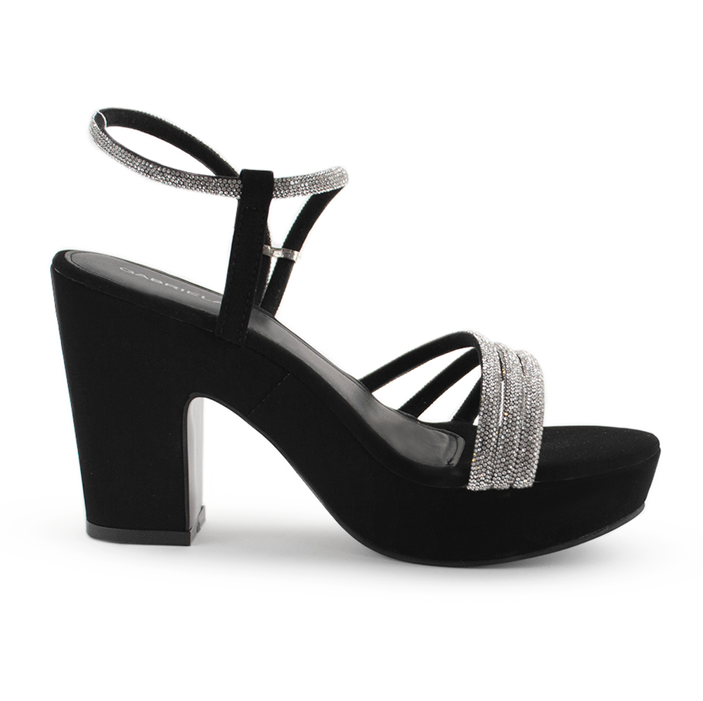 vista superior de zapatillas para dama tiras de pedrería y plataforma media 10 cm