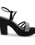 vista superior de zapatillas para dama tiras de pedrería y plataforma con tacón medio 10 cm