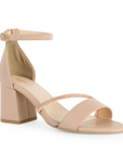 vista diagonal en zapatillas maquillaje  con detalles brillantes oro rosado y pulsera al tobillo para dama de tacón medio 7cm 