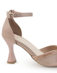 Vista trasera de tacón 7cm en zapatilla maquillaje con pulsera y talón cerrado para mujer