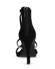 Vista trasera de tacón delgado de 10cm en zapatilla para mujer con tiras brillantes color negro