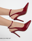 Zapatillas rojas para mujer con tacón delgado y hebilla ajustable en pulsera