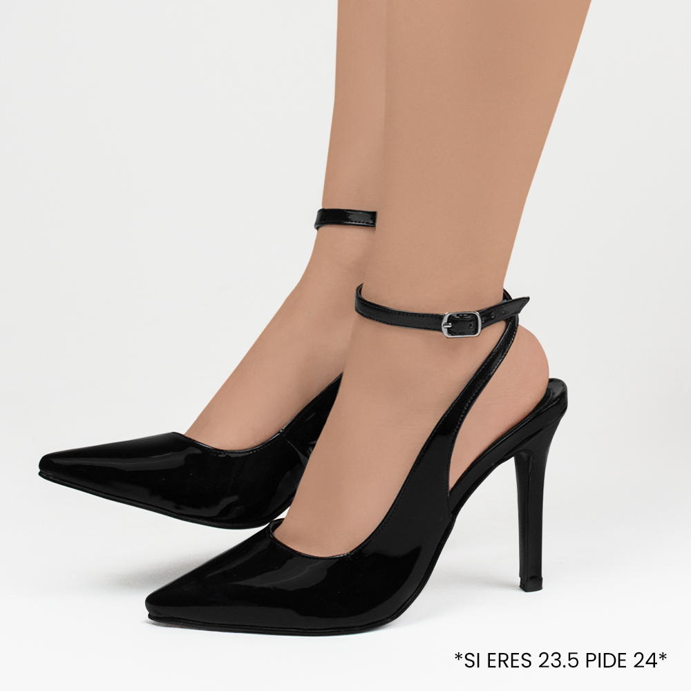 Zapatillas negras para mujer con tacón delgado y hebilla ajustable en pulsera