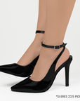 Zapatillas negras para mujer con tacón delgado y hebilla ajustable en pulsera