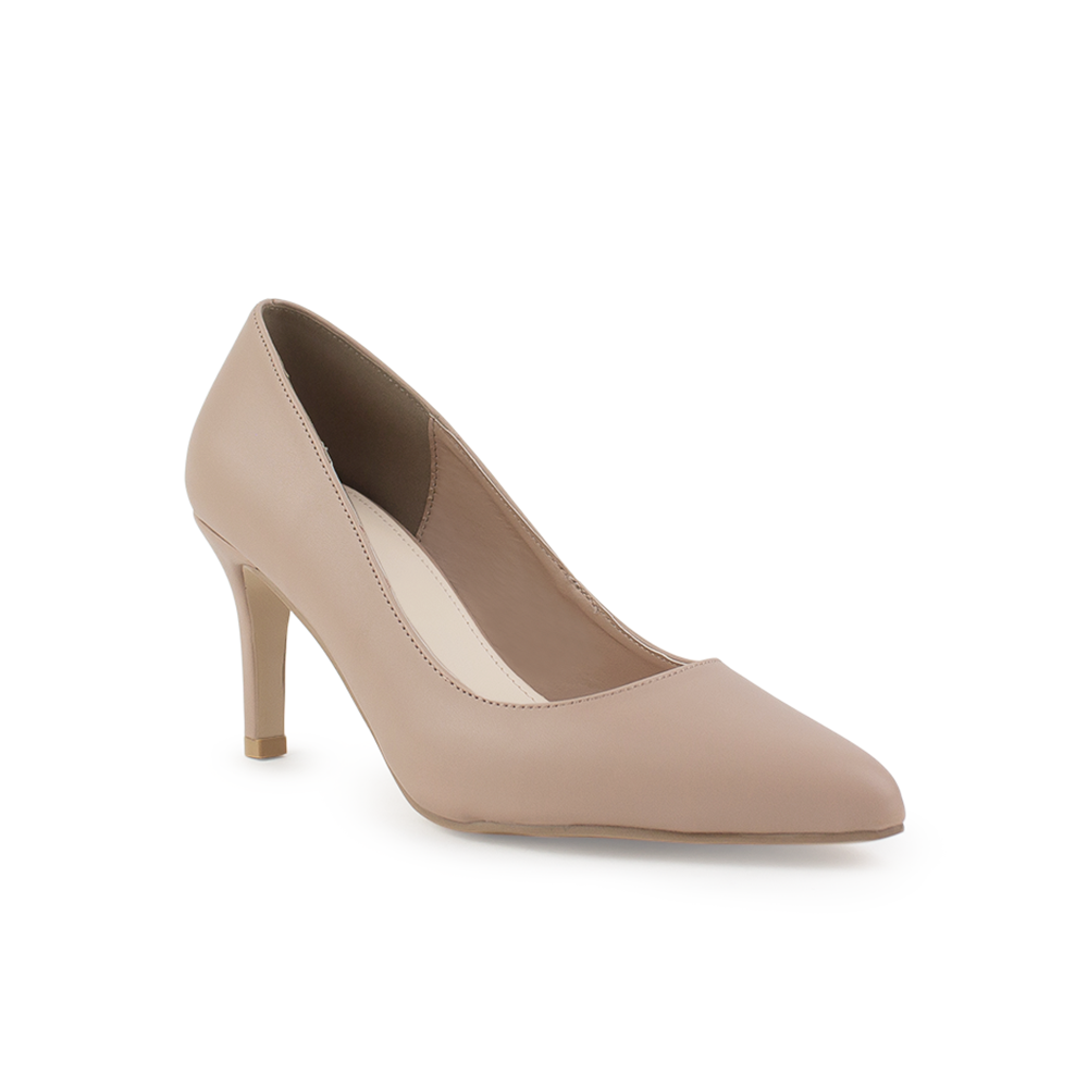Vista diagonal de zapatilla maquillaje para mujer con punta fina y tacón delgado de 7cm tipo stiletto