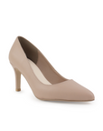 Vista diagonal de zapatilla maquillaje para mujer con punta fina y tacón delgado de 7cm tipo stiletto