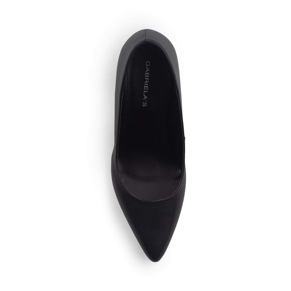 Vista superior de zapatilla para mujer con punta fina formal en color negro