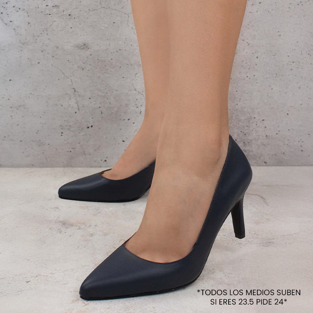 Zapatillas azul marino para mujer con tacón delgado de 7cm estilo stiletto con punta fina