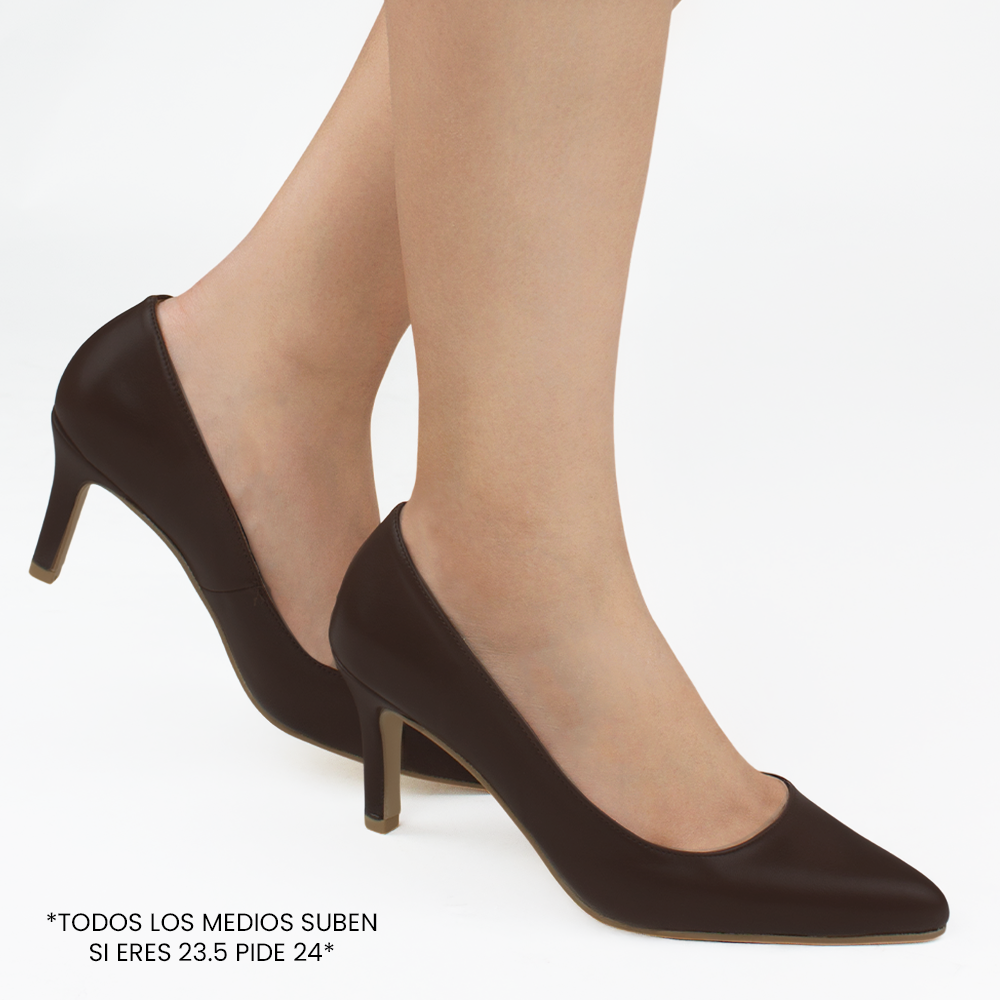 Zapatillas cafes para mujer con tacón delgado de 7cm estilo stiletto con punta fina