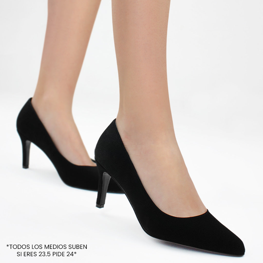 Zapatillas negras para mujer con tacón delgado de 7cm estilo stiletto con punta fina