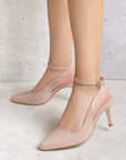 Zapatillas maquillaje destalonadas para mujer con pulsera al tobillo ajustable  y tacón delgado de 9cm
