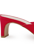 Vista trasera de tacón bajo de 6cm en zapatilla roja para mujer con punta cuadrada abierta de meter