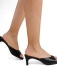 Zapatillas negras con punta cuadrada abierta para mujer tacón bajo de 6cm de meter