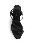 Vista superior de zapatilla negra para dama con detalle en tiras delgadas y tacón medio 10cm para dama 
