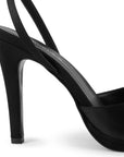 Vista trasera del tacón alto 11 cm en zapatilla negra con pulsera ajustable y plataforma para dama 
