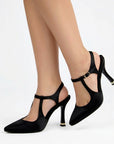 Zapatillas negras destalonadas para mujer con punta cerrada y tacón delgado de 12cm tipo stiletto