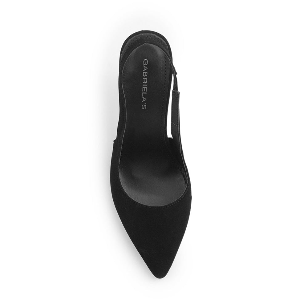 vista superior de las zapatillas stiletto color negras tacón alto 11cm ajuste elástico para dama