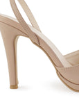 Vista trasera del tacón alto 11 cm en zapatilla nude con pulsera ajustable y plataforma para dama 